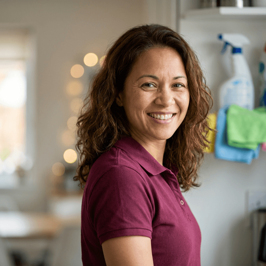 Sofia Rossi smiling in her kitchen with baking supplies